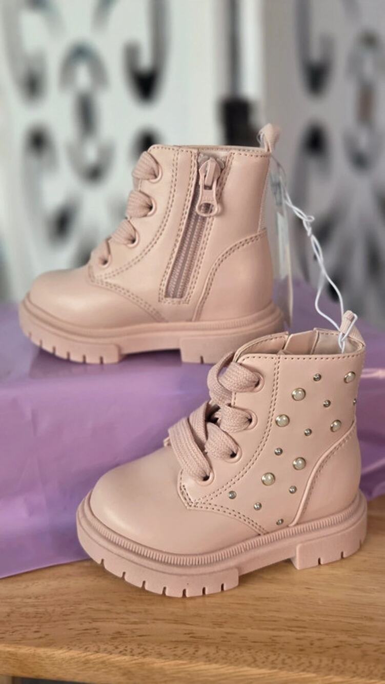 Cat & Jack Amaya Toddler Girls Blush Combat Boots Pearl Stud Zip NWT Size 5